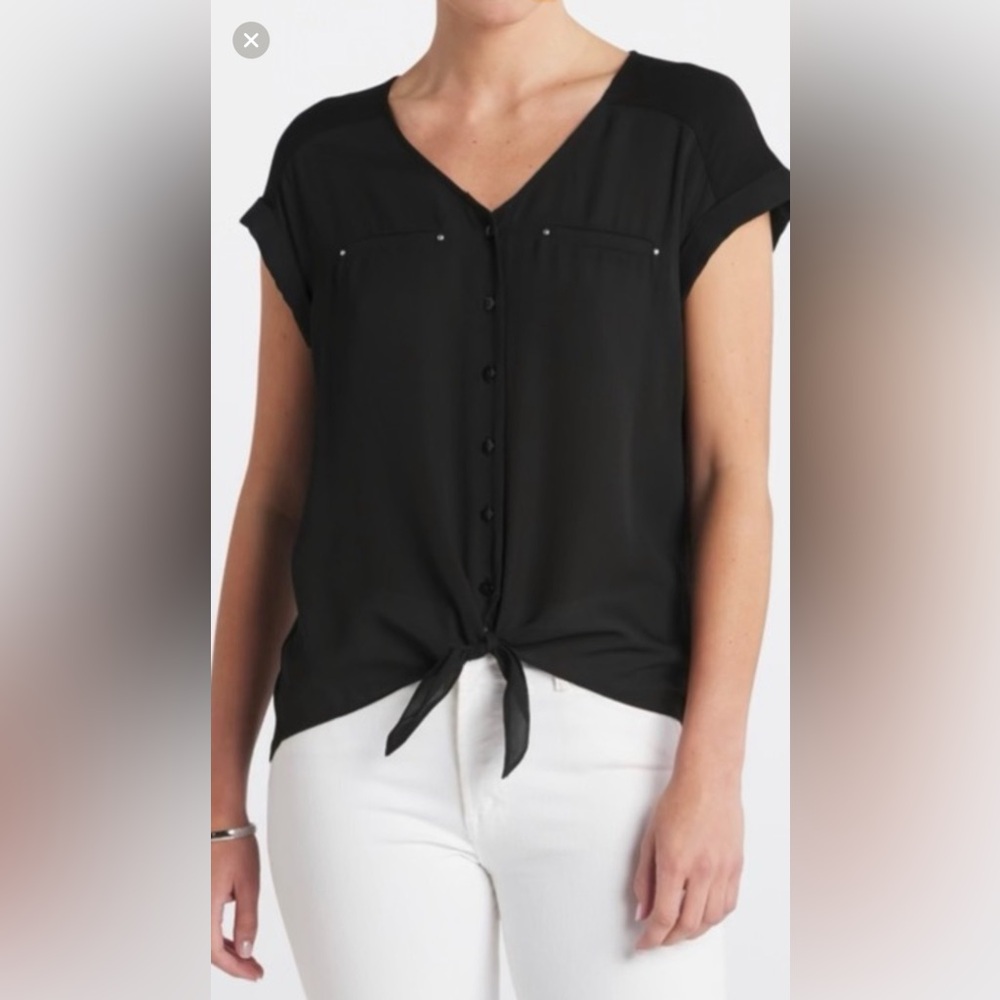 Fortune & ivy Lucy black hi/lo tie front blouse XL